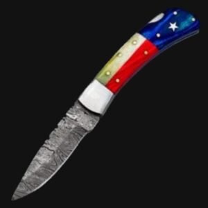texas flag damascus folding knife