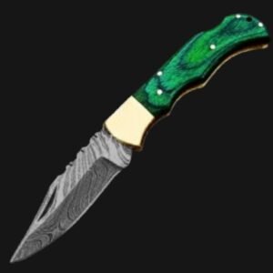 green wood damascus folding knife