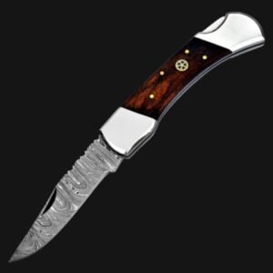 damascus steel folding pocket knife with rosewood handle
