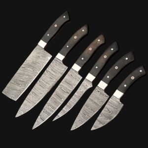 handmade damascus steel 6 piece chef knife set with black micarta handle