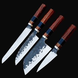 handmade 4 piece japanese kitchen knife set hammered forged chef knives