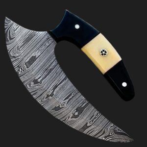 pizza cutter ulu knife handmade damascus steel cream & black handle