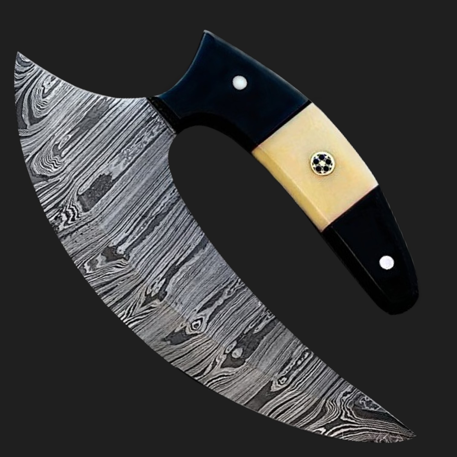 pizza cutter ulu knife handmade damascus steel cream & black handle pizza cutter ulu knife handmade damascus steel cream & black handle