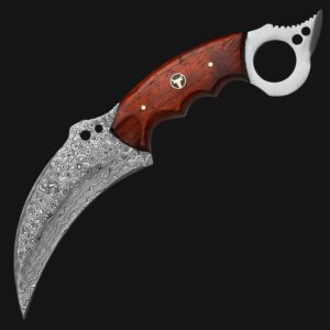 bodacious damascus steel karambit knife with rosewood handle