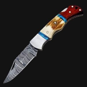 custom handmade damascus steel folding knife |