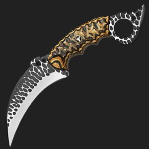 bodacious textured karambit knife with carved wood handle