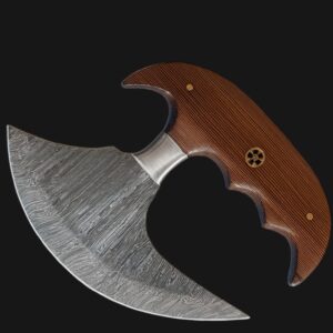 handmade pizza cutter ulu knife damascus steel premium wood handle