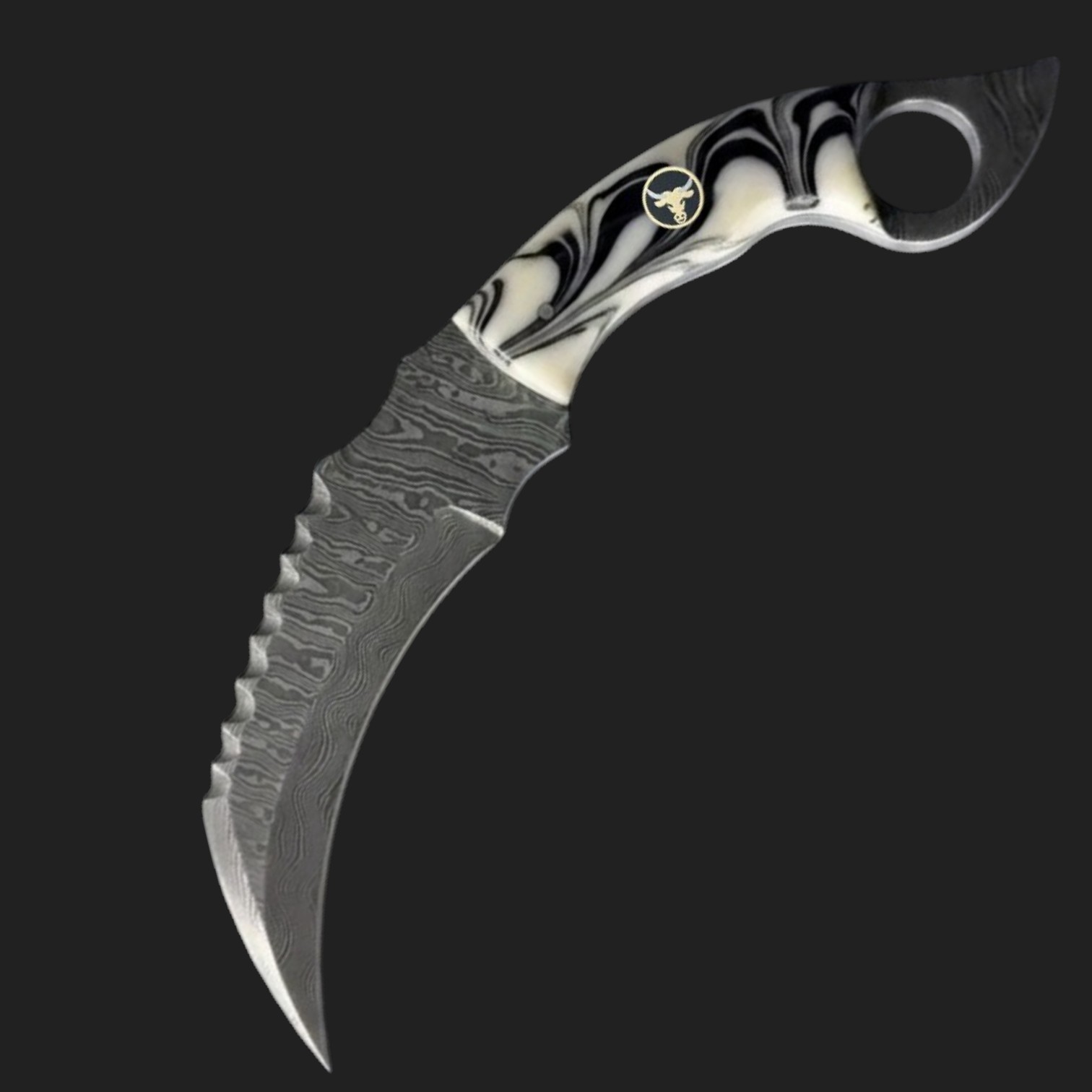 bodacious damascus karambit knife with marbled resin handle bodacious damascus karambit knife with marbled resin handle