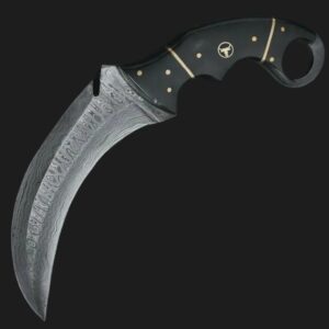 bodacious damascus steel karambit knife with buffalo horn handle